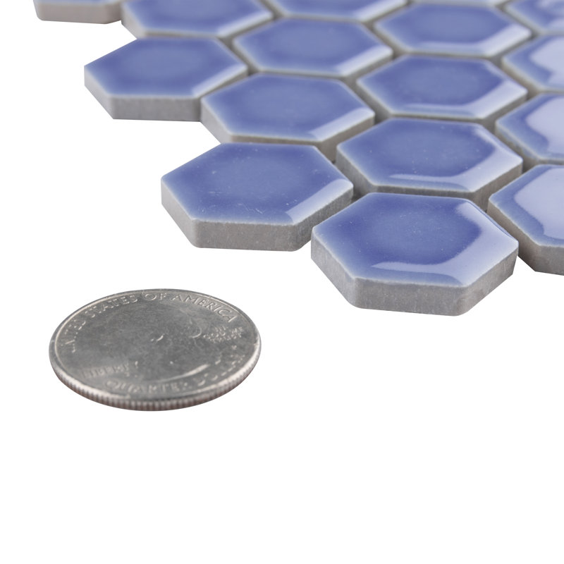 Tribeca 1" Hex Glossy 10-1/4 " x 11-7/8 " Porcelain Mosaic Floor and Wall Tile, Purple