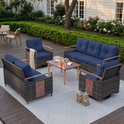 Melvarn 7-person Wicker Swivel Glider Chairs Patio Conversation Sets Outdoor Seating Group With Cushions