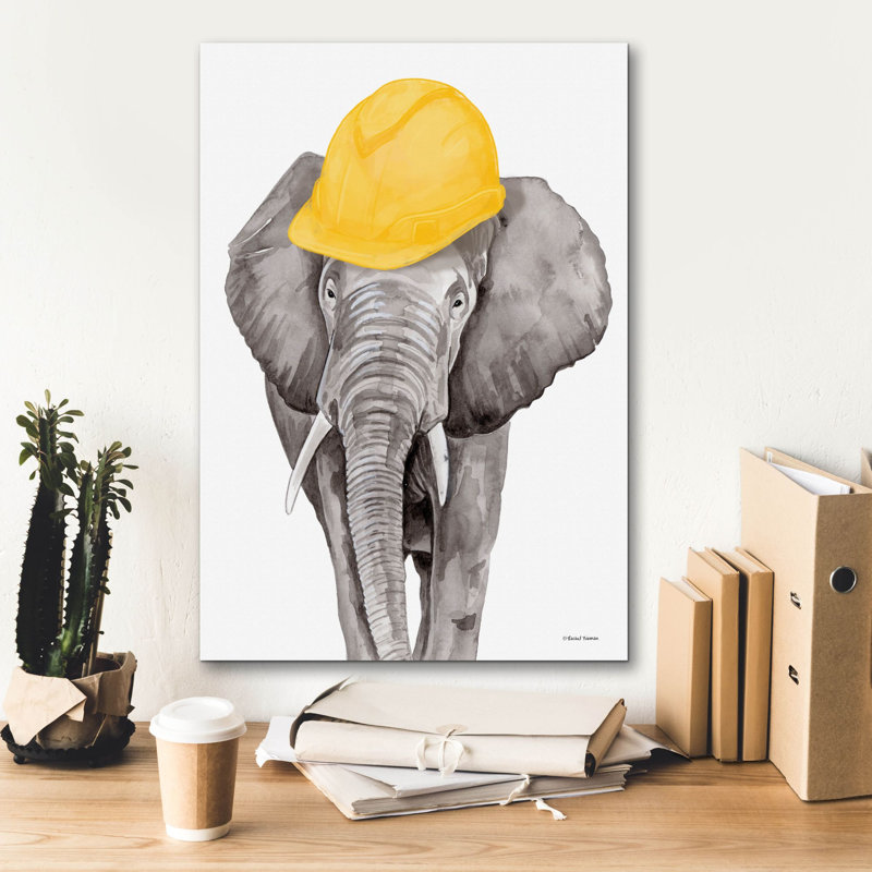  «Construction Elephant» par Rachel Nieman, art mural sur toile, 18 po x 26 po