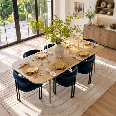 6 - Person Dining Table Sets With Extendable Table & 6 Upholstered Velvet Armchairs