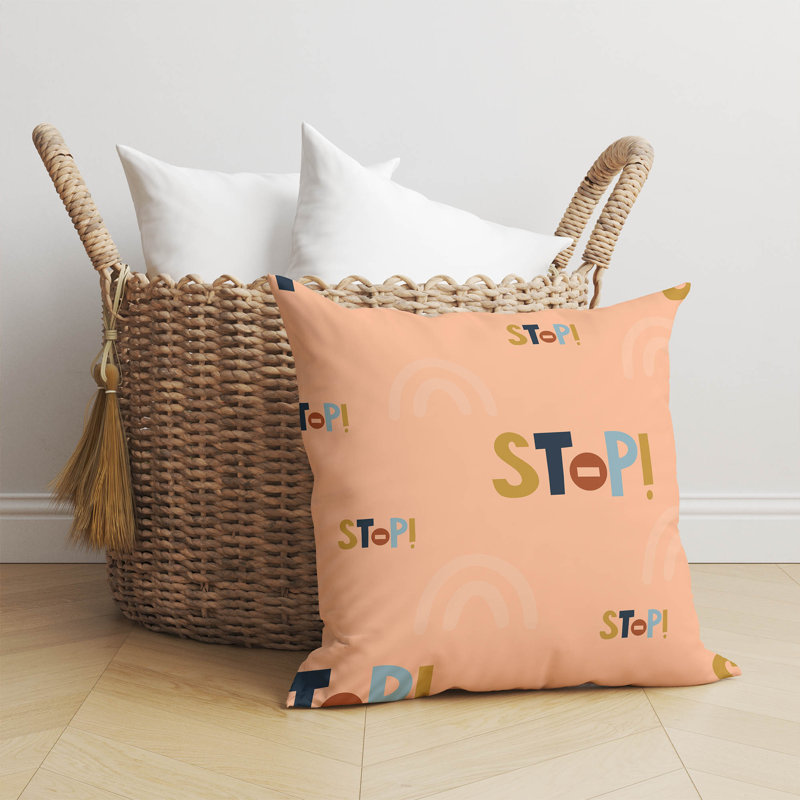 Coussin Stop, Pêche / orange, H 18 po x l 18 po