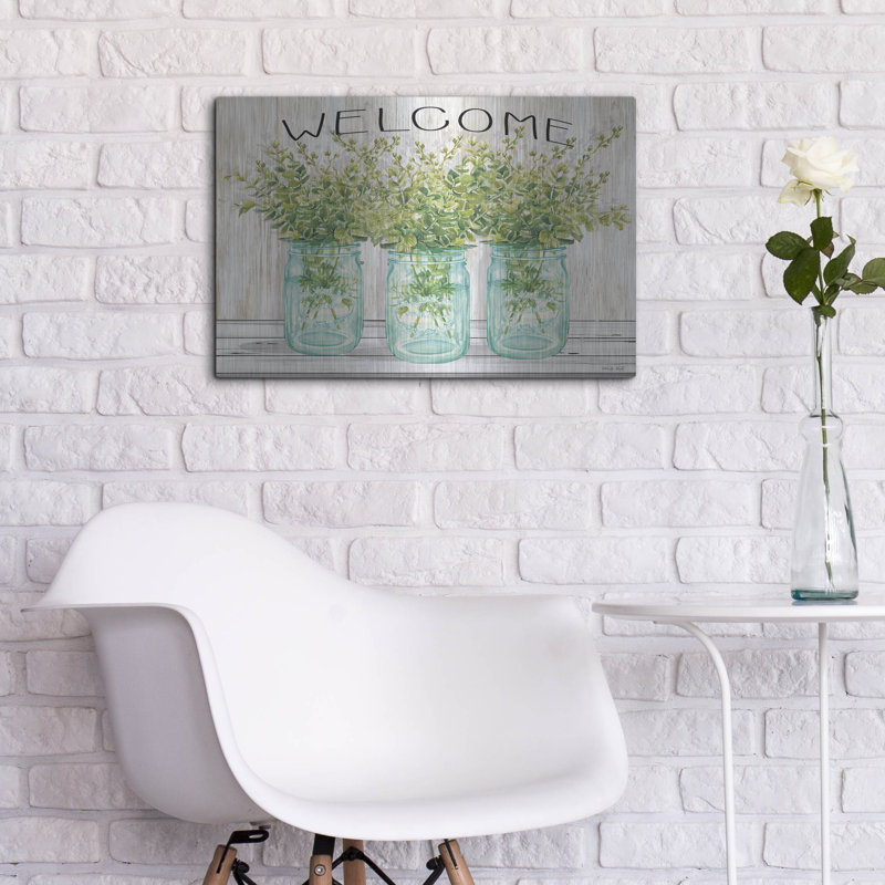Art mural en métal luxueux «Welcome Glass Jars» par Cindy Jacobs, 24 po x 16 po