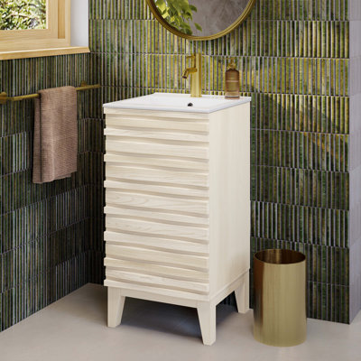 Ensemble de meuble-lavabo autoportant 18 po en chêne blanc avec plateau Wachter