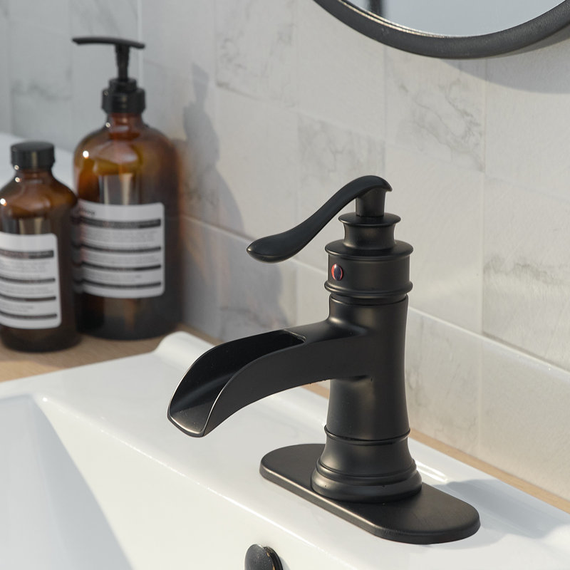 SoftStream Waterfall - noir mat, poignée simple avec bonde et plaque de pont