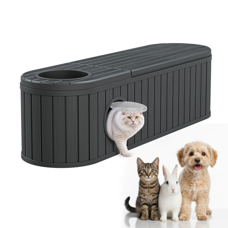 Enceinte de litière pour chat avec chat, litière cachée avec porte ronde relevable, Noir