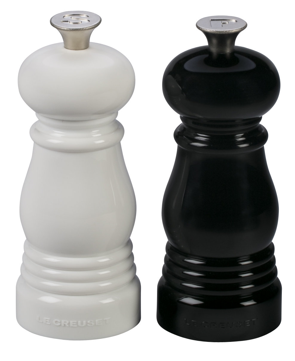 Le Creuset Salt and Pepper Mill Set, 4.3" H x 2.9" W x 2.9" D, Black/White