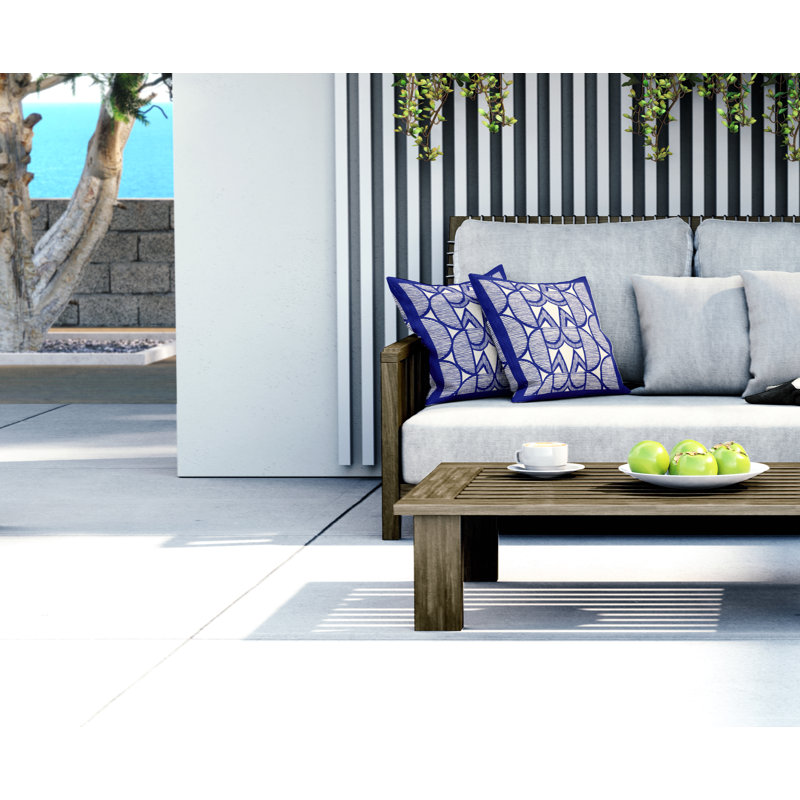 Jeté carré en polyester intérieur / extérieur, L 15 po x H 15 po, Bleu marine