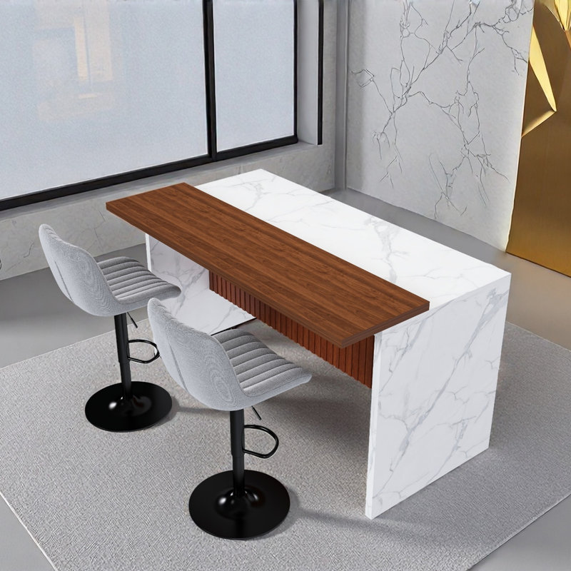 Ensemble de table de salle à manger avec 2 tabourets de bar, table de salle à manger avec éclairage à DEL pour la salle à manger