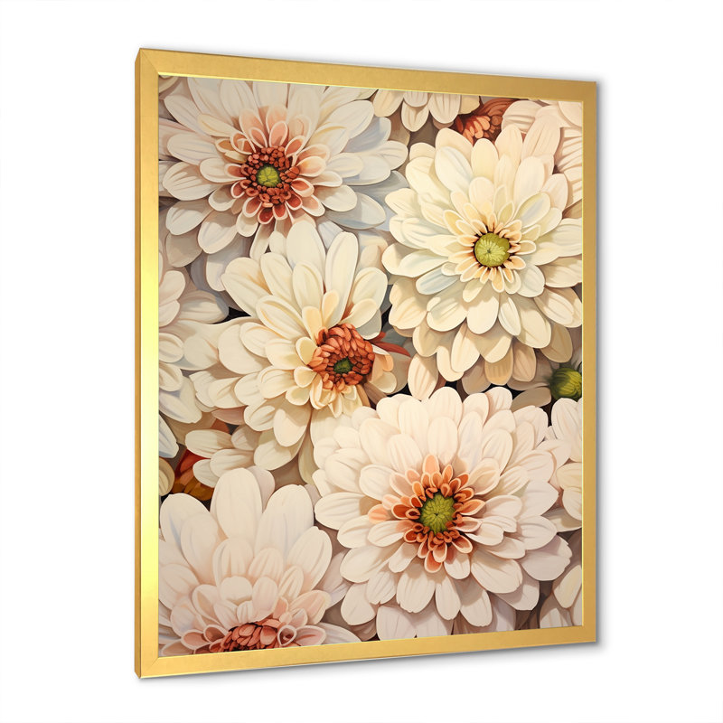 Minimalisme beige Zinnias Collage III sur toile, Cadre doré simple, H 32 po x l 16 po x P 1 po
