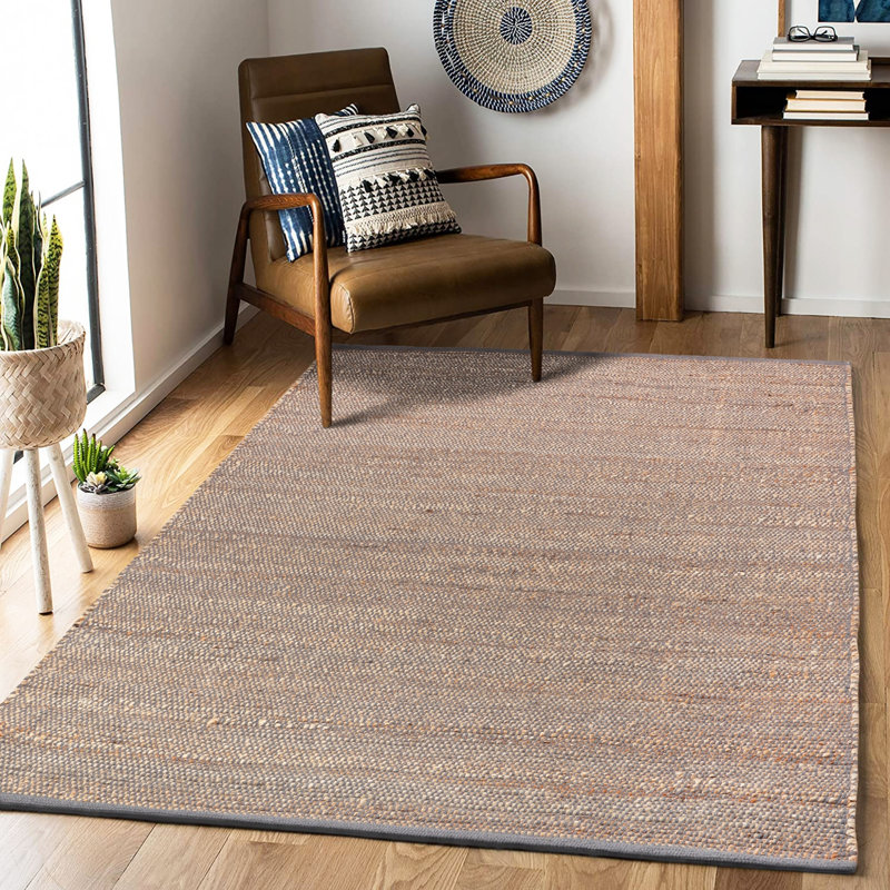 Handwoven Jute and Cotton Area Rug - Natural Rug, Farmhouse Accent Rug for Living Room, Bedroom or Entryway, Dark Grey 8' X 10'