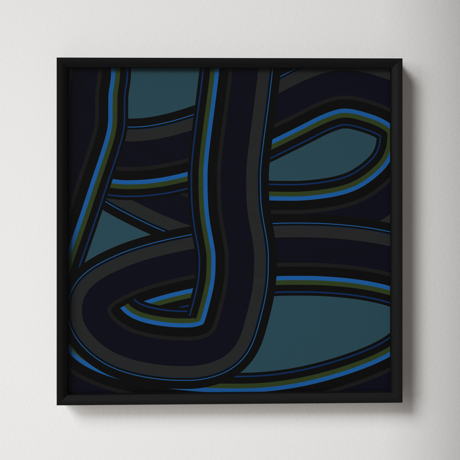 Stone Blue Twist by Jacques Pilon, 16" H x 16" W x 1.25" D, Black