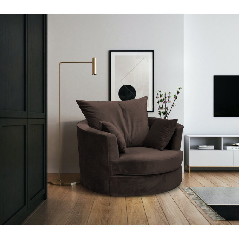 Curwood Upholstered Swivel Barrel Chair, Brown