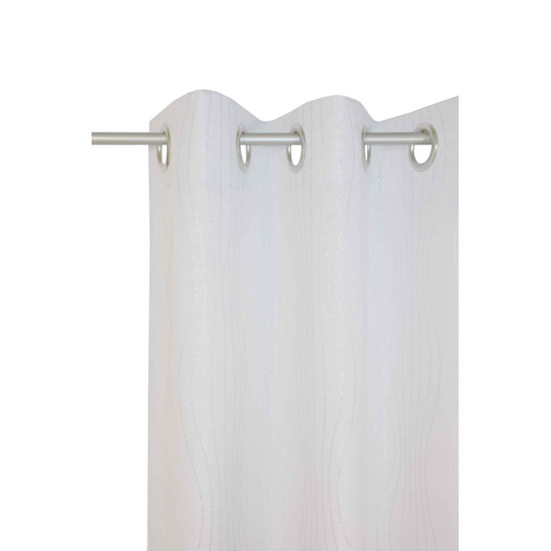 Alderete Cotton Blend Eyelet Curtain single Panel, opaque, 132cm Width x 180cm Drop, White and silver