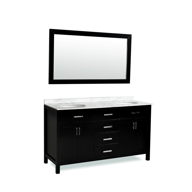 Ensemble de meuble-lavabo de salle de bain double 72 po avec miroir Weatherford, Noir