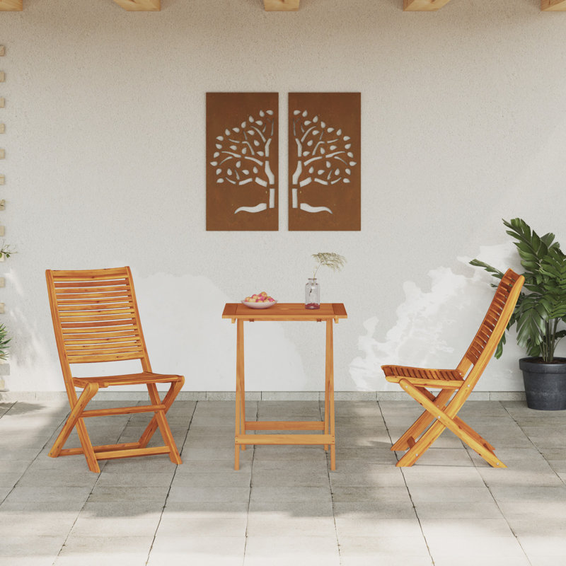 Set Of 2 Natural Wood Solid Acacia Wood 60 Cm Table Length