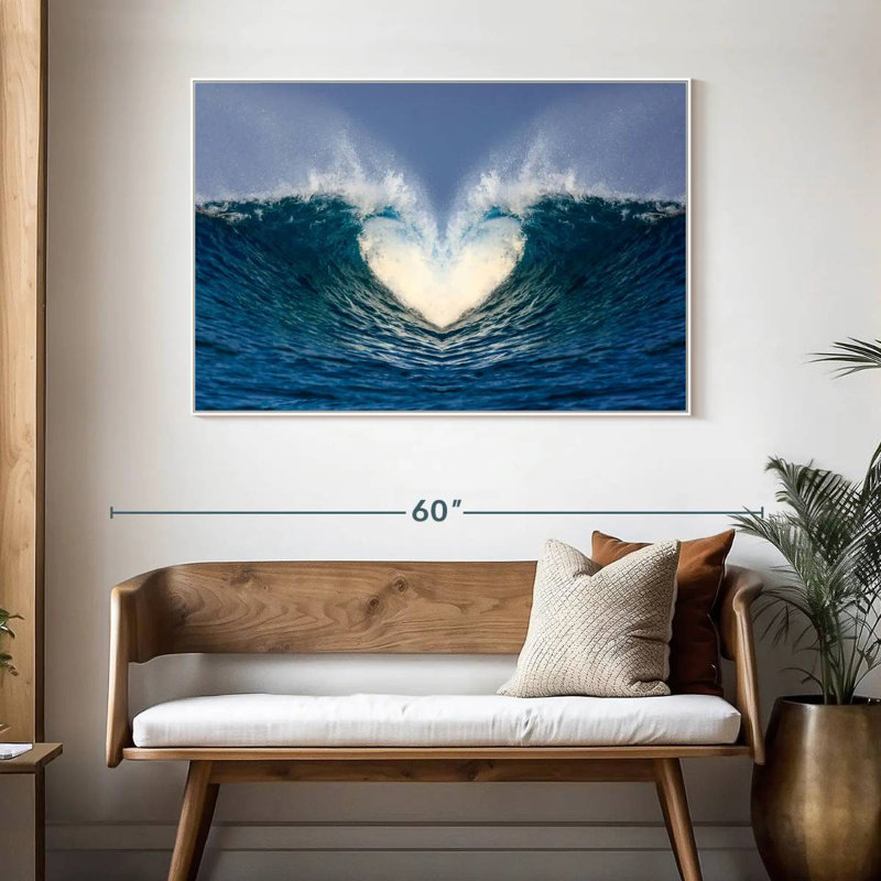 Vague de cœur océanique, Cadre flottant blanc, 46 po x 31 po