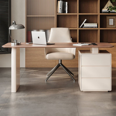 62.99" Nut-brown+Creamy-white Rectangular Manufactured Wood with 3 drawers desk