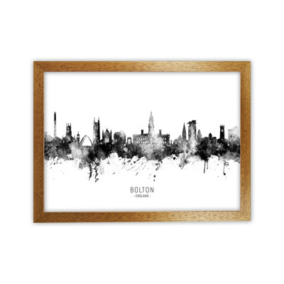 Bolton England Skyline Black White City Name by Michael Tompsett - 1 Piece Wall Art