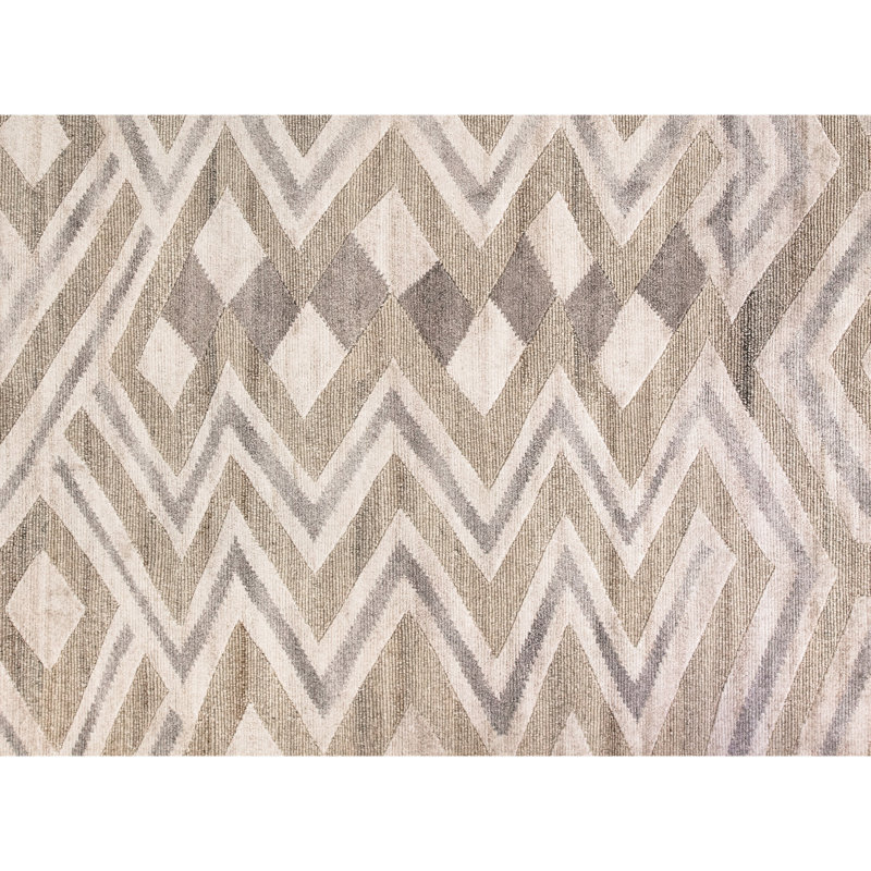 Hand Knotted Geometric Area Rug in Beige/Gray/Brown, Rectangle 6' x 9'