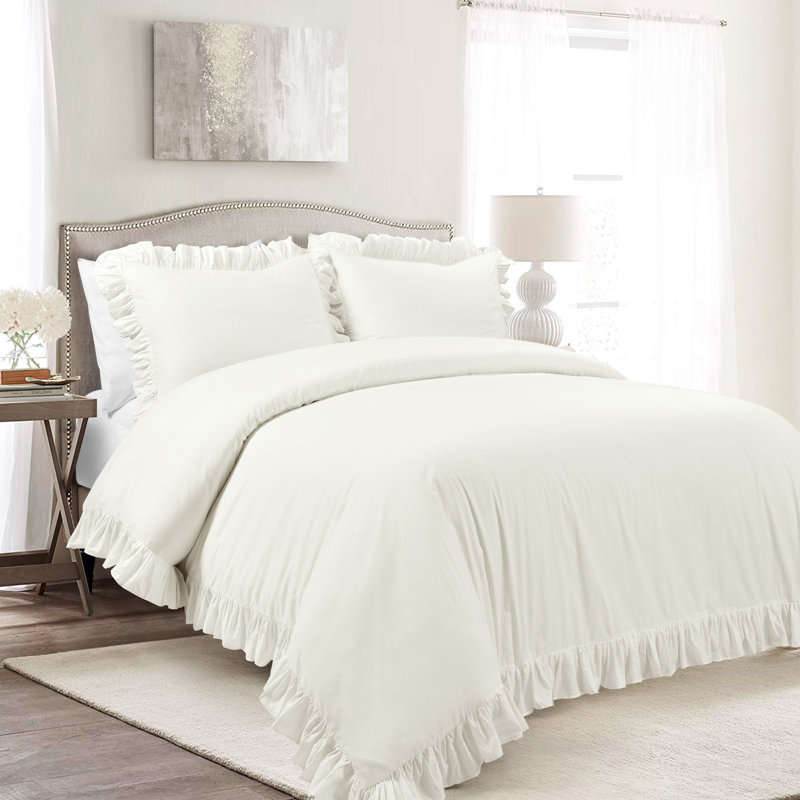 Cotton Duvet Cover Set, White, King Duvet Cover + 2 Shams
