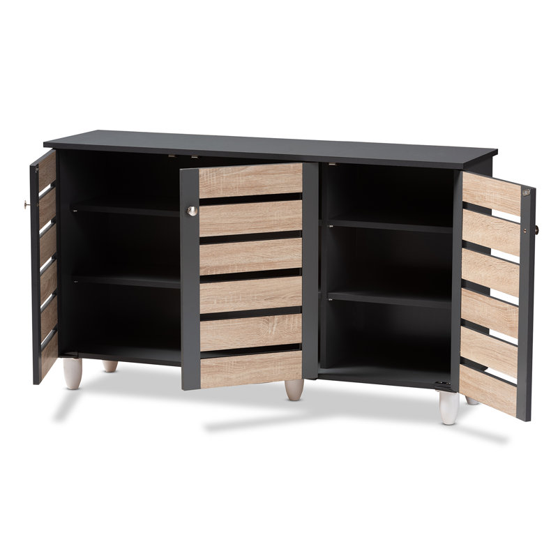Adamstown 14 Pair Shoe Storage Cabinet, Oak/Dark Gray