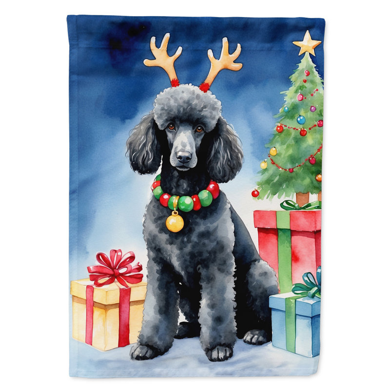 Drapeau de Noël maison de renne, Grand caniche noir