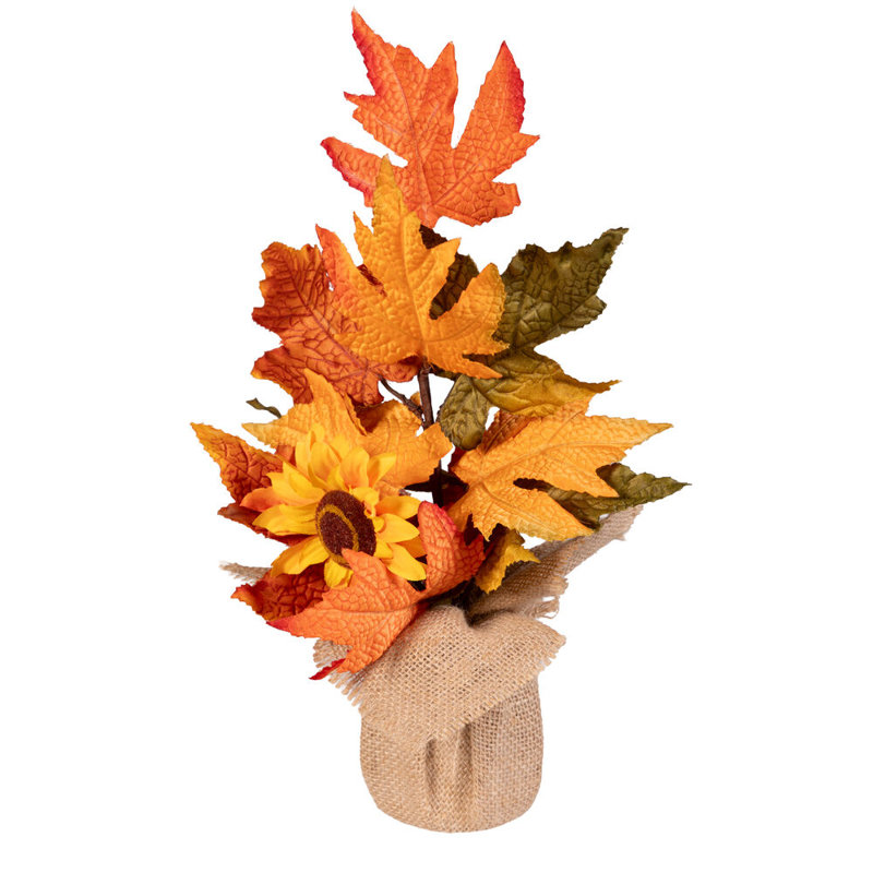 Décoration florale de table Harvest Blossom, tournesol d'automne avec base en toile de jute, H 12 po