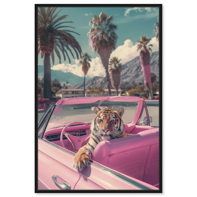 Rosy Tiger's Ride I Canvas Pink Pop Wall Art by Art Remedy