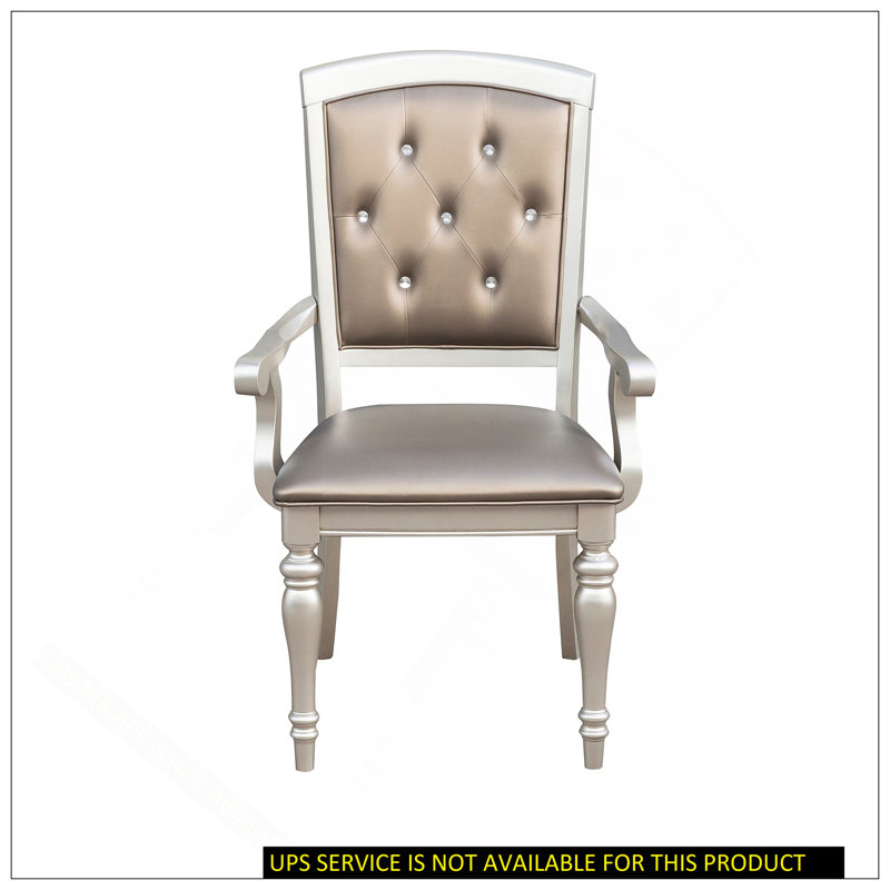 Ensemble de 2 fauteuils capitonnés en cristal glamour avec dossier rembourré argenté pour un repas moderne