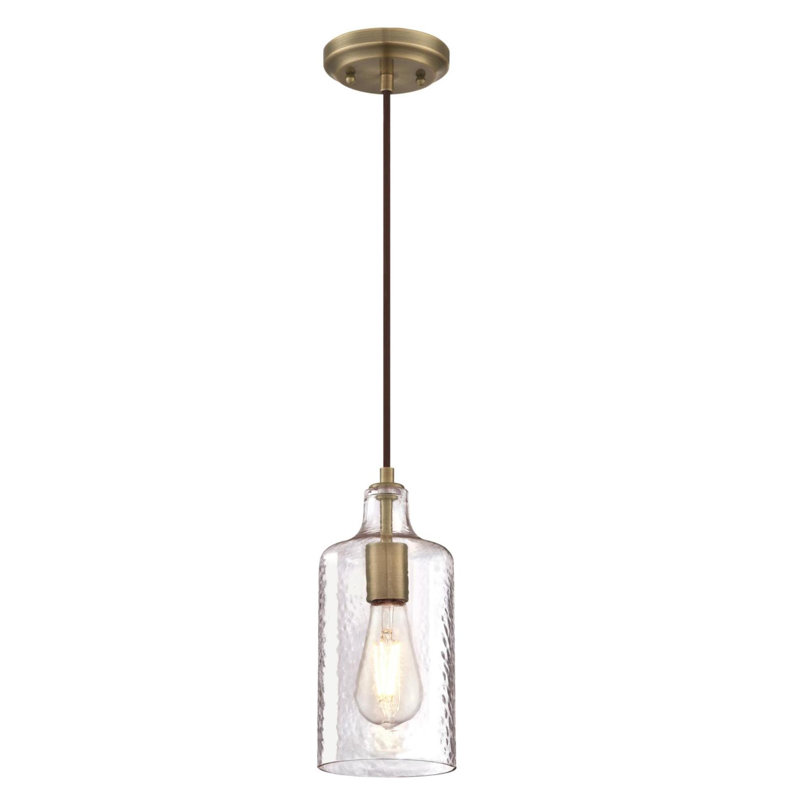 Luminaire suspendu cylindrique à 1 lumière Katelynn, Laiton antique