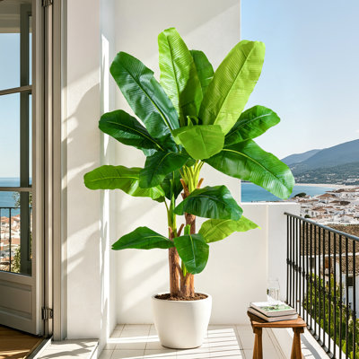 6ft Artificial Banana Tree with Black Planter Pot, Multi-Stem Faux Tropical Plant with Realistic Palm Bark Trunk & Leaves, Indoor Outdoor Floor Decor for Living Room, Office, Patio & Front Porch, Gifts for Halloween, Gifts for Christmas, Gifts for Thanksgiving