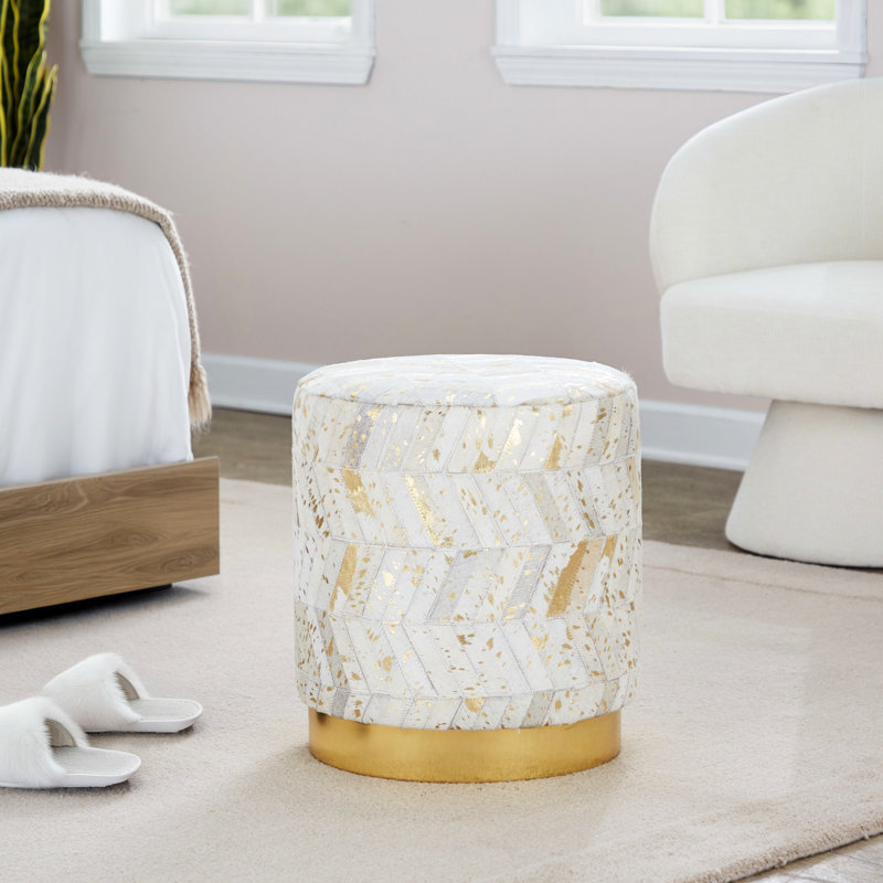 Gold Metal Base Leather With Splatter, Design, Stylish Leather, Multi - Purpose For Indoor, 250 Lbs Limit, No Assembly, 16 In Depth, Width, 18 Height And Styling, Indoor Use, Weight 16X16x18 Inches
