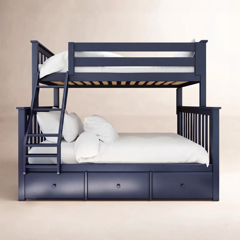 Hildegun Kids Bunk Bed with Drawers, Full over Full, Blue