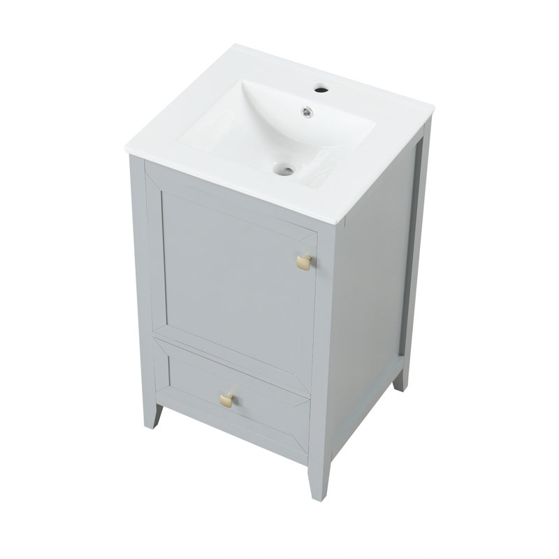 Meuble-lavabo simple 20 po avec comptoir en céramique, Gris