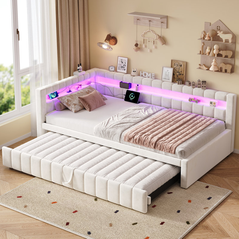 Upholstered Daybed with Trundle Bed