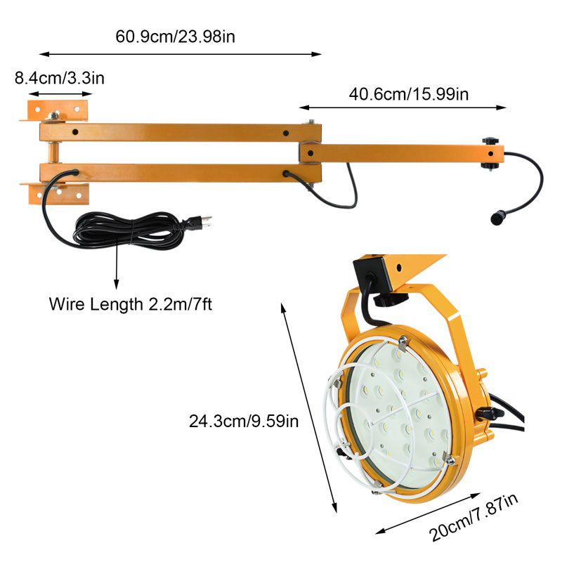 Folding Arm Dock Light, 50W LED Wall Mount Lamp with 360° Rotatable Head for Logistics Depot