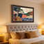 «Woodcut Tree and Birds Over Blue Water», art mural sur toile-133046771
