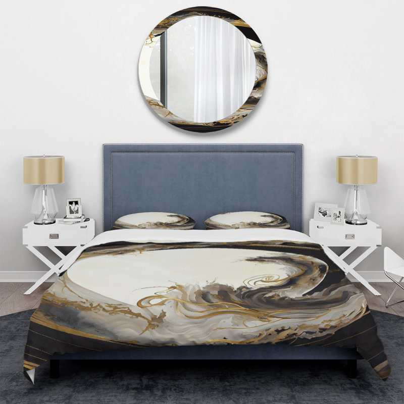Gold Glamour Wave I - Ensemble de housse de couette spirale moderne - Polyester en microfibre
