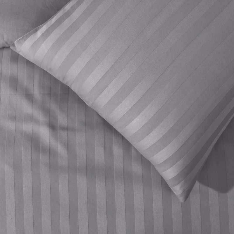 Cotton Striped Duvet Cover, Full Duvet Cover + 2 Standard Pillowcases, Grey