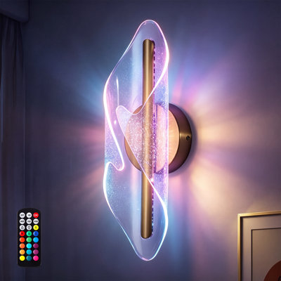 16" LED Acrylic Wall Sconces, Brushed Gold Wall Lamp with Remote Control, 1PC