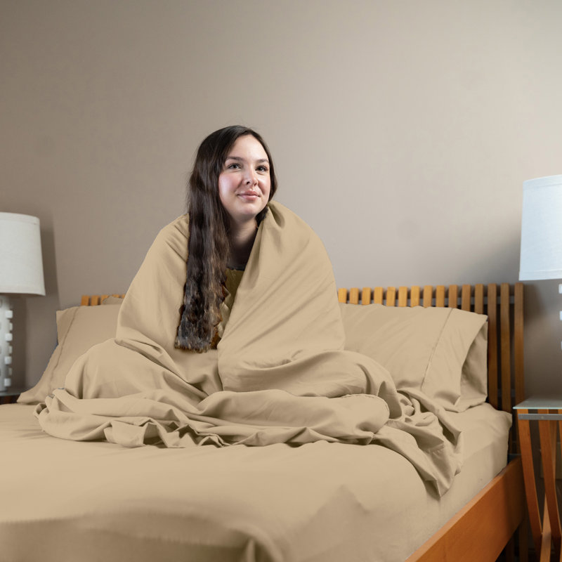 Ultra Soft Bamboo Sheet Set - 4 Pc Set - Wrinkle Resistant - Cooling Sheets with Deep Pockets, Light Khaki
