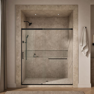 Sliding Shower Door, 75-1/2-In H X 68-1/4 - 71-5/8-In W, With Heavy 5/16-In Thick Crystal Clear Glass