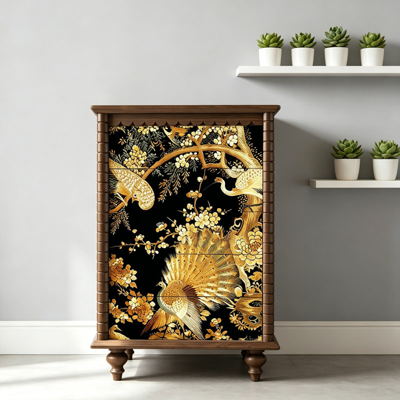 Commode 5 tiroirs en bois massif pour le salon, Noyer