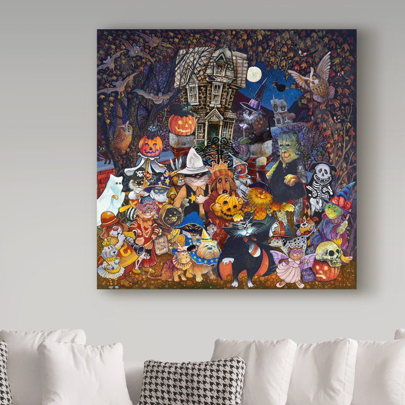 Kellene «Cats and Dogs Halloween», reproduction de peinture acrylique sur toile tendue, H 18 po x l 18 po