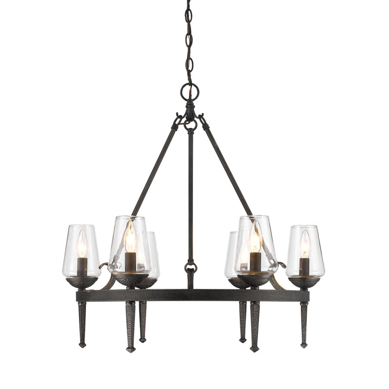 Wooler 6 - Light Dimmable Wagon Wheel Chandelier