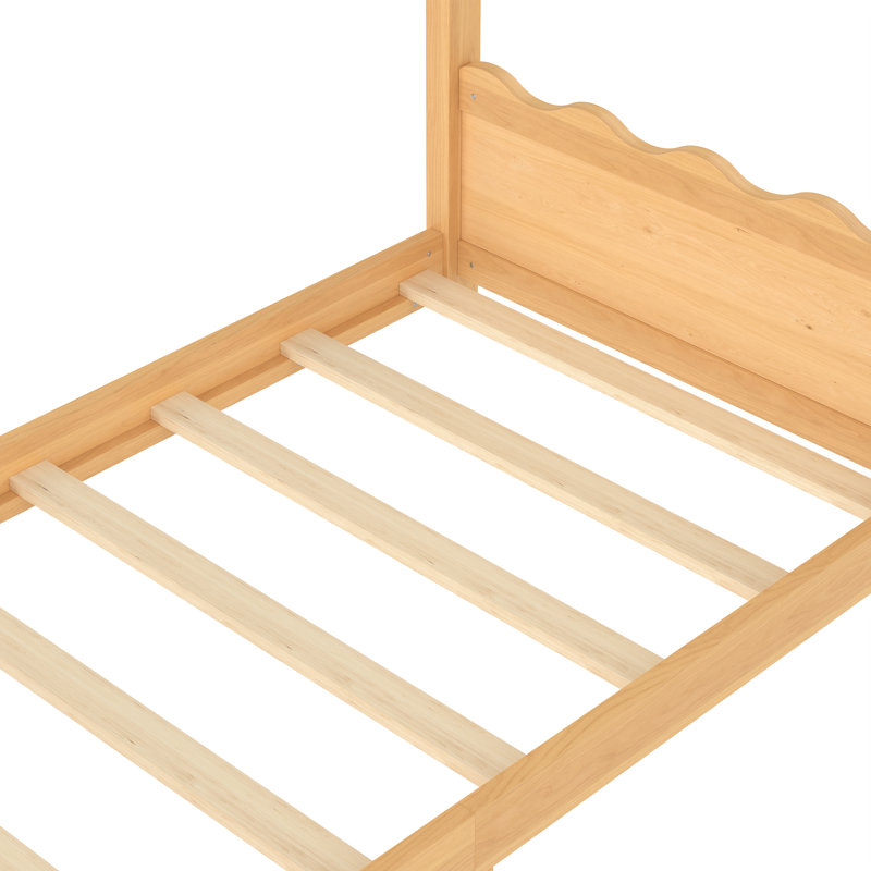 Lit simple au sol avec lattes de soutien, cadre de lit en bois massif pour enfants, sans sommier ni structure d'ouverture, naturel