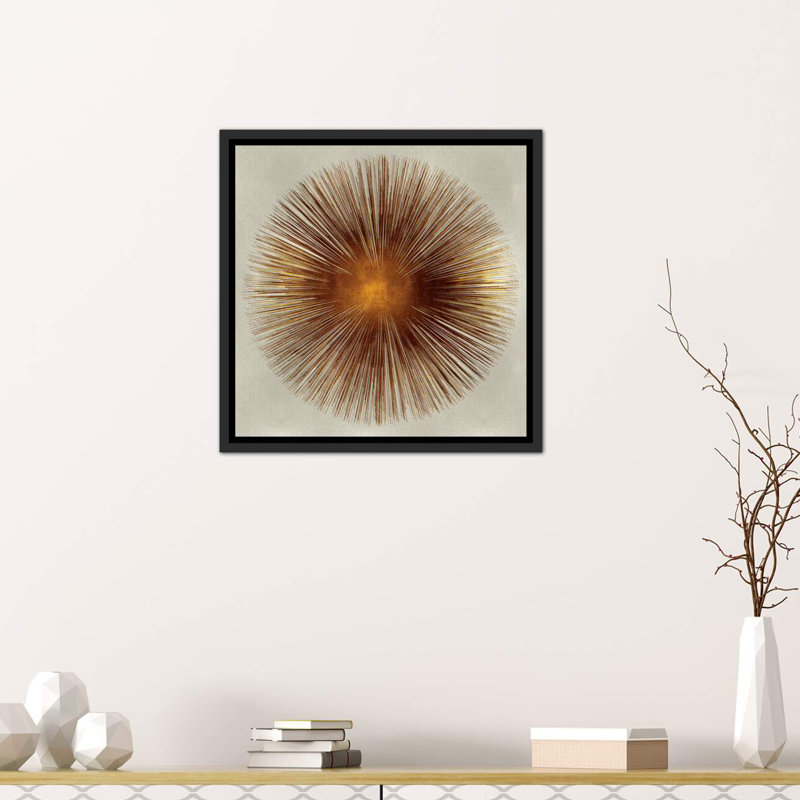 «Bronze Sunburst I» par Abby Young - impression d'art graphique, Toile avec cadre noir, H 18 po x l 18 po x 1,5 po