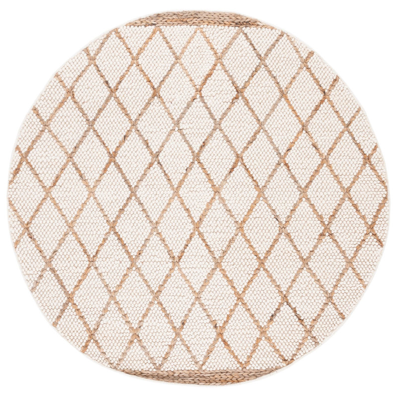 Natura Hand Woven Wool/Cotton Geometric Rug in Ivory/Natural, Round 6'
