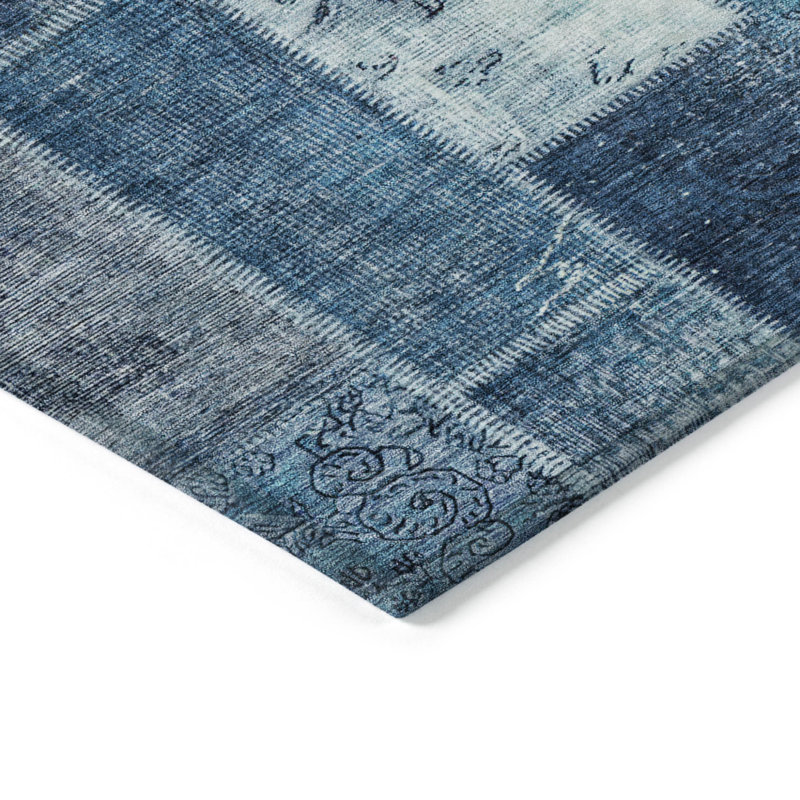 HomeRoots 3' X 5' Navy Blue And Sky Blue Patchwork Washable Indoor Outdoor Area Rug