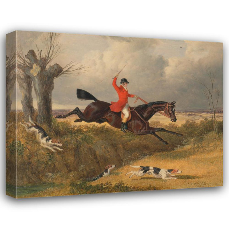 «Foxhunting; Clearing a Ditch» par John Frederick Herring Snr. - Toile tendue avec châssis, H 24 po x l 17 po